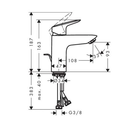 Смеситель для раковины, Hansgrohe, Logis, тип открывания воды-однорычажный, тип регулирования воды-керамический картридж, монтаж-на раковину/столешницу, отверстия для монтажа-1, высота, мм-163, вынос излива, мм-108, тип излива-неподвижный, донный клапан-е, артикул 71100670