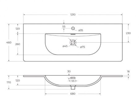 MARINO-CER-N База под раковину подвесная с двумя выкатными ящиками, Rovere Rustico, 1196x460x500, MARINO-CER-N-1200-2C-SO-RR-P, артикул MARINO-CER-N-1200-2C-SO-RR-P