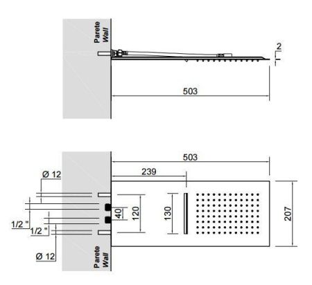 ANTONIO LUPI BILASTRA Верхний душ 207x503x2 мм., настенный, с каскадом, полированная нержавеющая сталь, артикул BILASTRALU