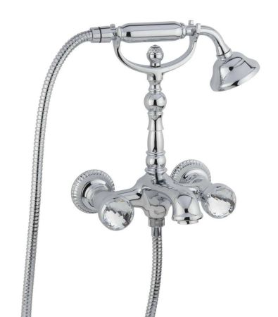 Смеситель The One для ванны. Металлические ручки + большие прозрачные кристаллы, цвет хром