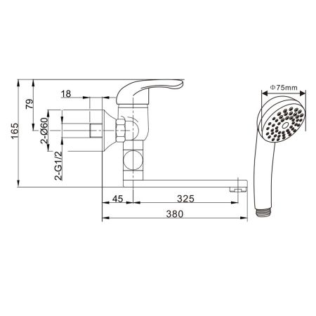 Смеситель для ванны WesnaArt PROF PRO18-320, хром, артикул PRO18-320