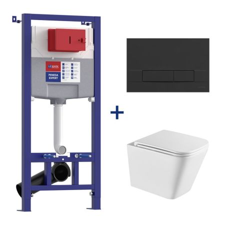 Комплект 3в1: Инсталляция Lemark PENEDA EXPERT с кнопкой смыва BIT чёрный матовый + унитаз подвесной Торнадо (100122424), артикул 100122424