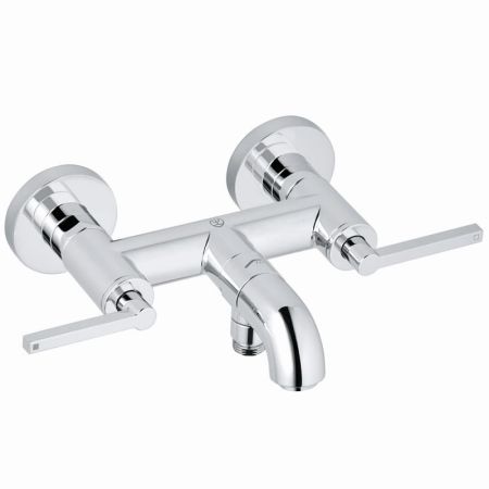 Смеситель для ванны и душа, Kludi, Nova Fonte Puristic, тип открывания воды-двухвентильный, тип регулирования воды-керамическая кран-букса, монтаж-настенный, отверстия для монтажа-2, вынос излива, мм-180, автоматический переключатель душ/ванна, отвод для , артикул 205400515