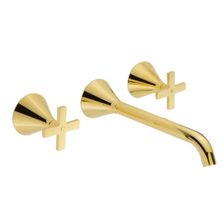 SIRIUS Смеситель для раковины скрытого монтажа настенный, излив L21 см., золото, артикул 28167