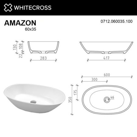 Умывальник WHITECROSS Amazon 60x35 (белый глянец) иск. камень
