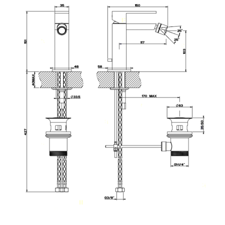 Gessi Rettangolo Смеситель для биде на 1 отверстие, с донным клапаном, цвет: хром, артикул 20007#031