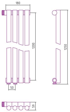 Отопительный радиатор ЭСТЕТ-1 н/ж EU50 левый 1200х180 / 4 сек (Состаренная БРОНЗА), артикул 05-0310-1204
