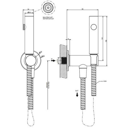 GESSI INCISO Гигиенический душ на 1/2", цвет: brushed copper pvd