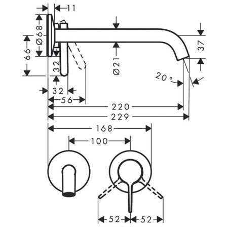 AX One Смеситель для раковины, встраиваемый, излив 220 мм, (внешняя часть), цвет: матовый черный, артикул 48120670