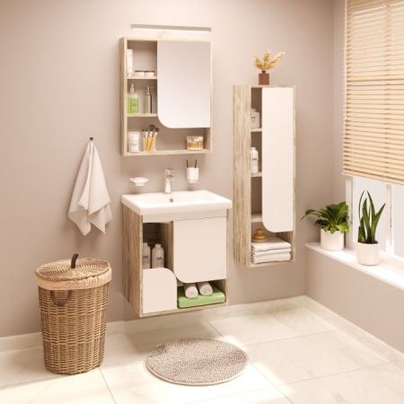 Тумба под раковину Runo Сити 60 4620750028770 подвесная Скандинавский Дуб Белая