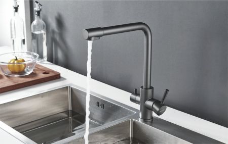 Смеситель для кухни с подключением фильтра Shevanik S868T, оружейная сталь