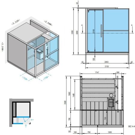 Effegibi Logica S Сауна с душем, угловая L.H., SX, 214x250xh226см, отделка: Soft Sand, артикул LO 20 01 0006
