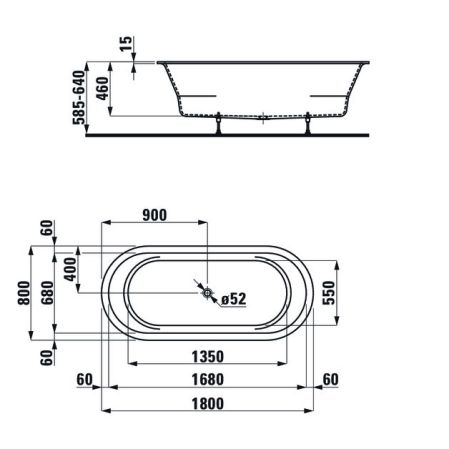 Laufen Pro Ванна 180X80х64 врезная овальная с ножками , без слива-перелива, Marbond белый