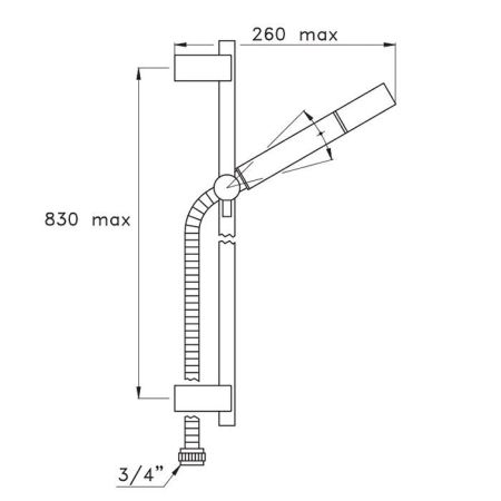 STELLA  Душевой комплект с ручным душем, штангой 830 мм. и шлангом, цвет хром