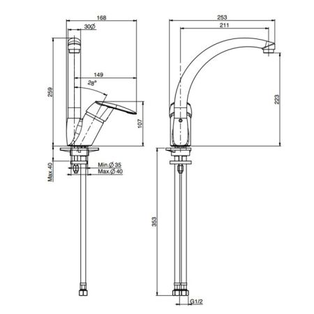 Fima Carlo Frattini Kitchen Смеситель для кухни, на 1 отв., цвет: хром, артикул F3207/2CR.ES