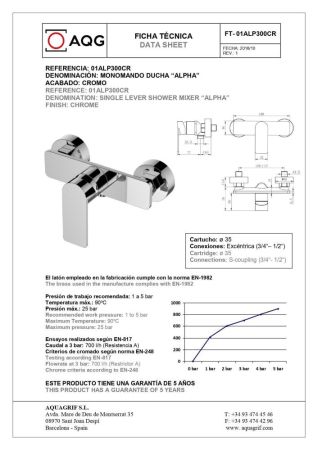 AQG Alpha, однорычажный смеситель для душа без набора для душа, цвет хром, артикул 01ALP300CR