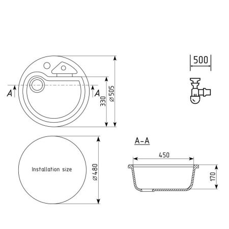 Кухонная мойка Ulgran U-108-343, антрацит, артикул U-108-343