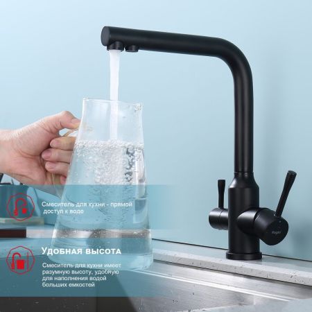 Смеситель для кухни с подключением фильтра Raglo R81.61.06, черный