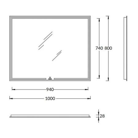 Зеркало MIO прямоугольное с диммером 100, белое