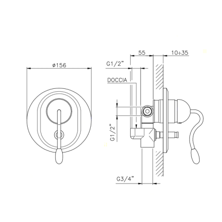 Nicolazzi Unico Встраиваемая часть для душа с переключателем, подключение смешанной воды 1/2'' и 3/4'' (новый арт С4060)