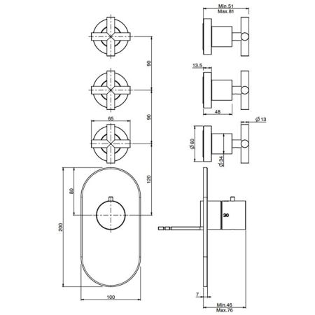 Fima Carlo Frattini Maxima Смеситель для душа, встраиваемый, термостатический, с переключателем на 3 выхода, цвет: чёрный матовый, артикул F5333X3NS