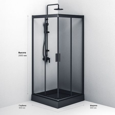 W90G-403-090BT Душевое ограждение Gem Square Slide 90x90 стекло прозрачное, профиль черный матовый,, артикул W90G-403-090BT