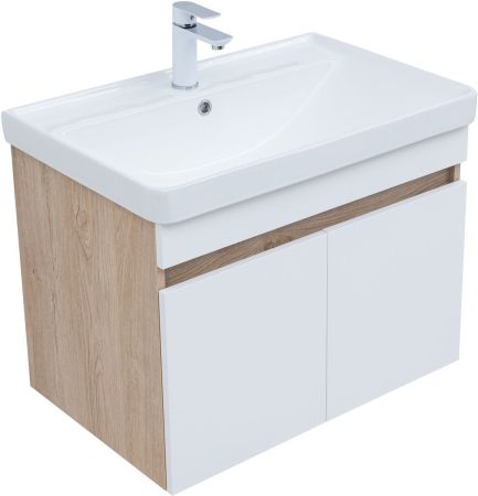 Тумба под раковину Aquanet Оптима 80 дуб светлый/белый сатин