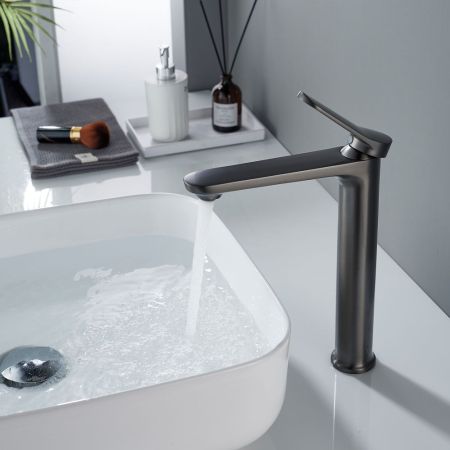 Смеситель для раковины высокий Shevanik S4311T, оружейная сталь, артикул S4311T