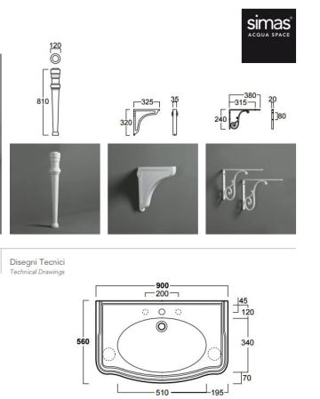 SIMAS Arcade 90, раковина 90*56, с 3 отв. (2отв. выбитых вручную), цвет: белый, артикул AR864bi*3