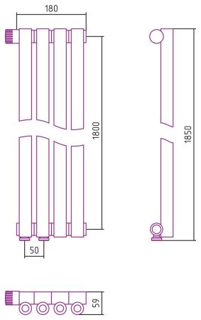 Отопительный радиатор ЭСТЕТ-0 н/ж EU50 левый 1800х180 / 4 сек (ЗОЛОТО), артикул 03-0320-1804