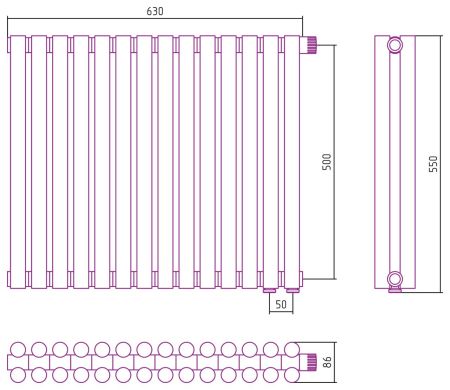 Отопительный радиатор ЭСТЕТ-11 н/ж EU50 500х630 / 14 сек (БЕЛЫЙ), артикул 12-0312-5014
