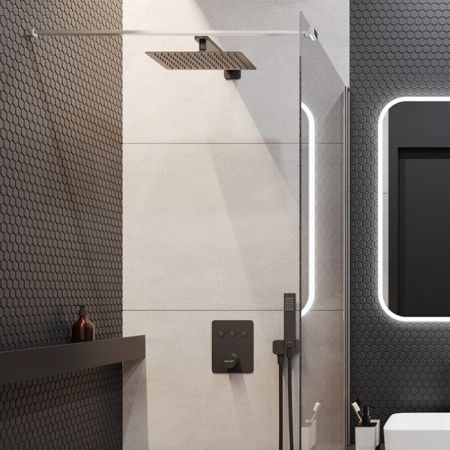 Термостатическая душевая система скрытого монтажа EXCELLENT Krotos AREX.SET.8046BL (черный мат)