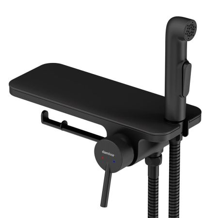 773500301 Jupiter, смеситель монтируемый в стену с гиг. душем и полкой, черный, артикул 773500301