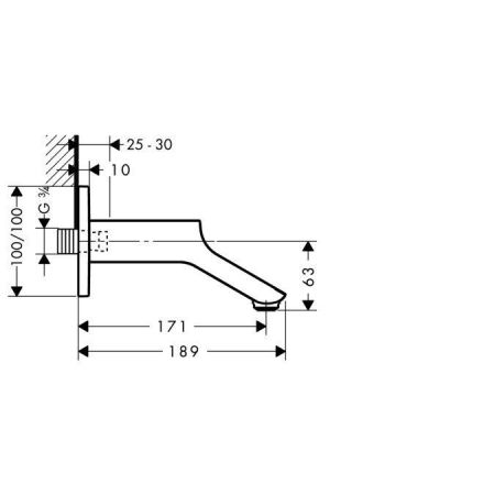 AX Urquiola Излив для ванны, 171мм, настенный, ¾’, цвет: хром, артикул 11430000