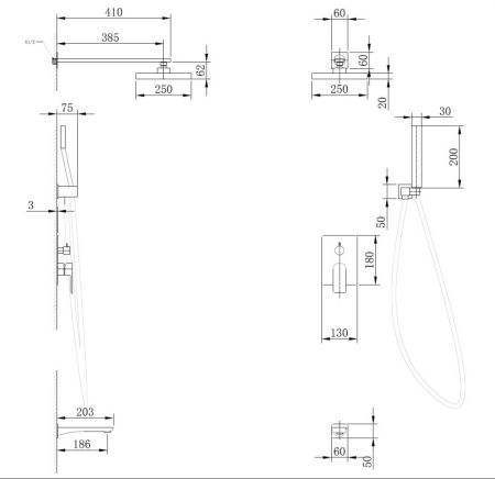 Душевая система ABBER Weiss Insel AF8017B скрытого монтажа с изливом, черная матовая, артикул AF8017B