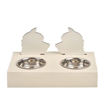 ADJ Подставка с мисками Dog, хром, 40x22xH7.5 см., цвет: панна котта/белый, артикул 1571D.16/10