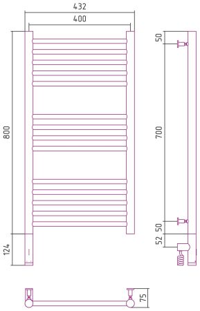 Полотенцесушитель электрический "БОГЕМА 3.0" прямая 800х400 / МЭМ левый (Матовая шампань), артикул 022-5804-8040