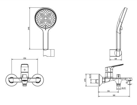 Смеситель для ванны с душем DQ Frankfurt короткий излив хром (DA1733201), артикул DA1733201