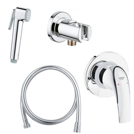Готовый комплект для гигиенического душа GROHE BauCurve: встраиваемый смеситель, гигиенический душ со шлангом и держателем, хром (NH0002)
