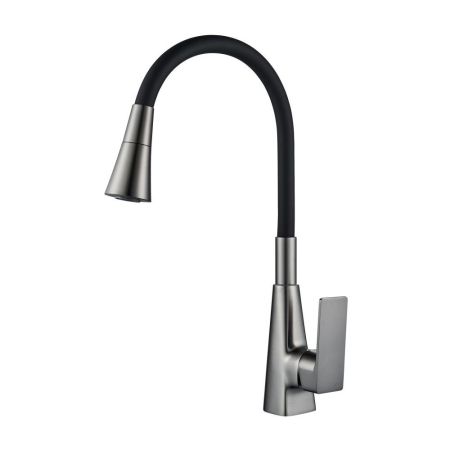Смеситель для кухни с гибким изливом Shevanik S543T-3, оружейная сталь/черный