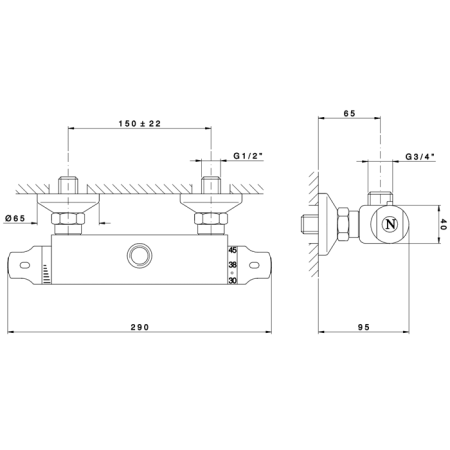 Nicolazzi Termostatico Смеситель термостатический для душевой стойки, цвет: хром, артикул 4904CR