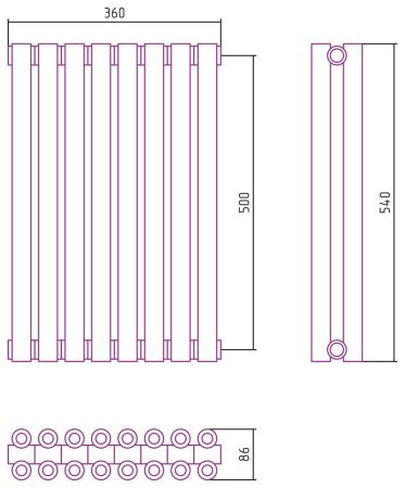 Отопительный радиатор ЭСТЕТ-00 н/ж 500х360 / 8 сек (Матовый БЕЛЫЙ), артикул 30-0332-5008
