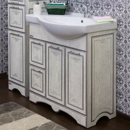 Тумба для раковины Sanflor Адель 82 L Н0000001084 Белая с патиной Серебро