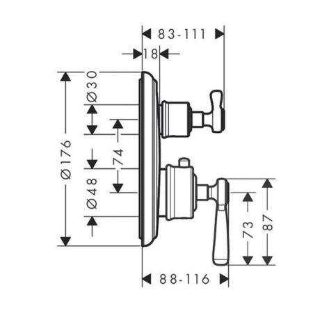 AX Montreux Термостат с запорным вентилем, СМ, с рычаговой рукояткой, цвет: полированное золото, артикул 16801990