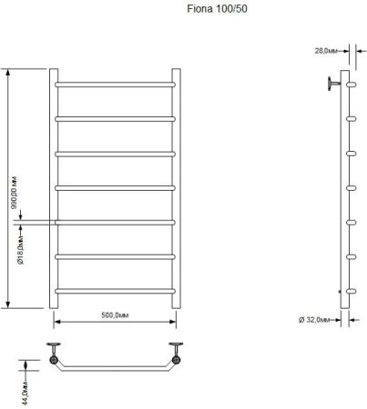 Полотенцесушитель водяной Aquanet Fiona 1000x500, хром, артикул 00266738