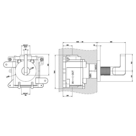 GESSI INCISO Запорный кран для термостатического смесителя высокой производительности, резьба 3/4"(внешняя часть), цвет: nero XL