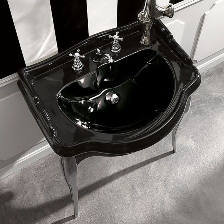 KERASAN Retro 73, раковина 73*54см с 3 отв., цвет: черный глянцевый, артикул 104704 nero*3