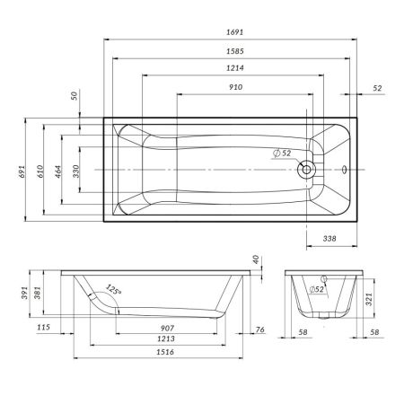 W90A-170-070W-R Gem, каркас в комплекте с монтажным набором 170х70, см, шт