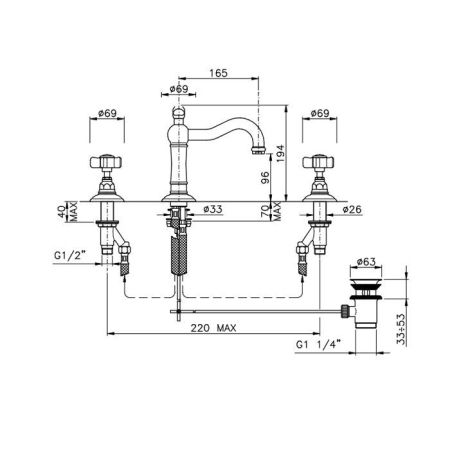 Nicolazzi Dames Anglaises Смеситель для раковины на 3 отверстия, с донным клапаном, цвет: бронза, артикул 1409BZ18