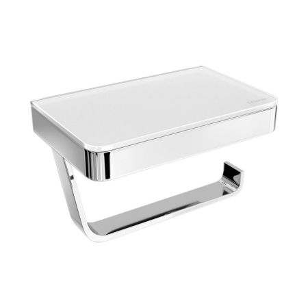 Держатель для туалетной бумаги Lemark GLASS LINE с полкой, хром/белое стекло (9721028), артикул 9721028